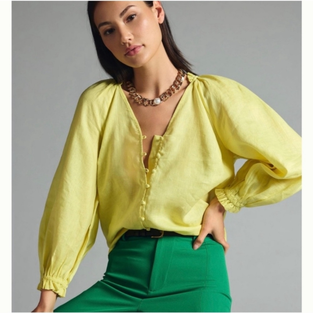 Anthropologie Lemon Yellow Peasant Blouse